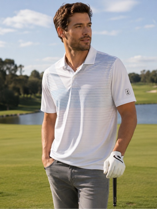PGA Tour Other - ⛳️🏌️‍♀️ PGA TOUR Performance Golf Polo Shirt | White & Blue Athletic Fit | Large